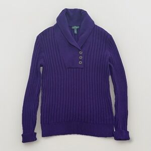 LRL Ralph Lauren Pullover Sweater Purple Thick Knit Cotton XL Cozy Sustainable